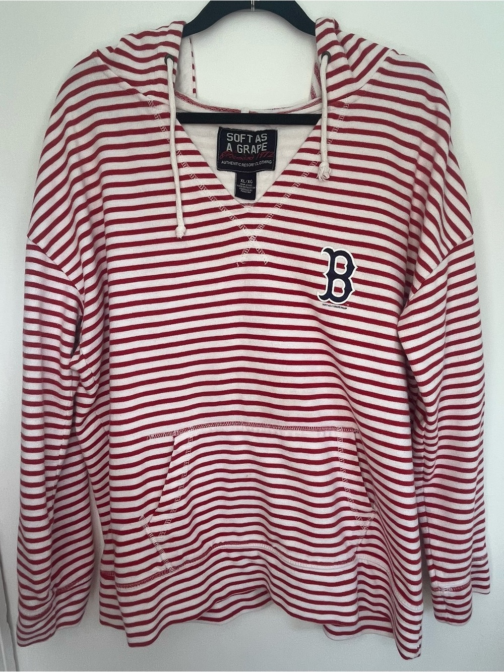 Boston Red Sox Soft As A Grape Striped V-Neck Hoodie Women's XL MLB Pullover
